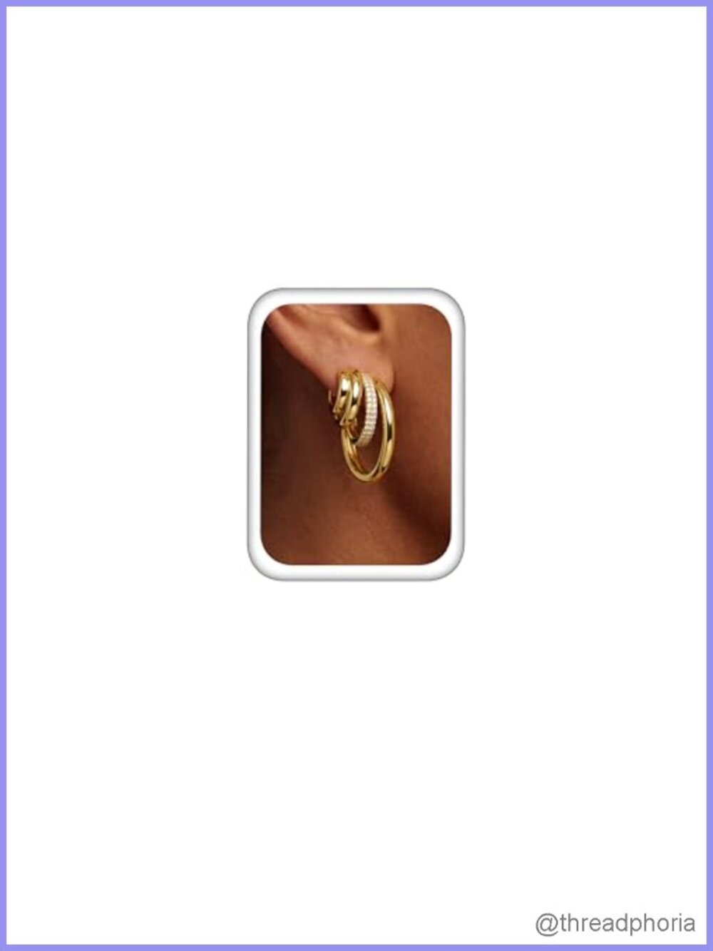 Layered C Hoop Stud Earrings 14K Gold Plated Cubic Zirconia Stackable